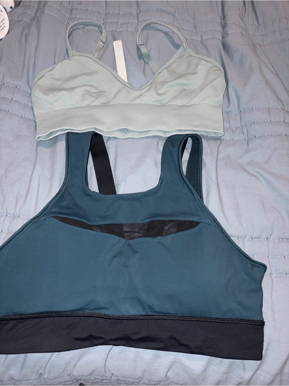 Lululemon size 8 Women’s Seamless Light Blue Bralette & Teal Sports Bra Set